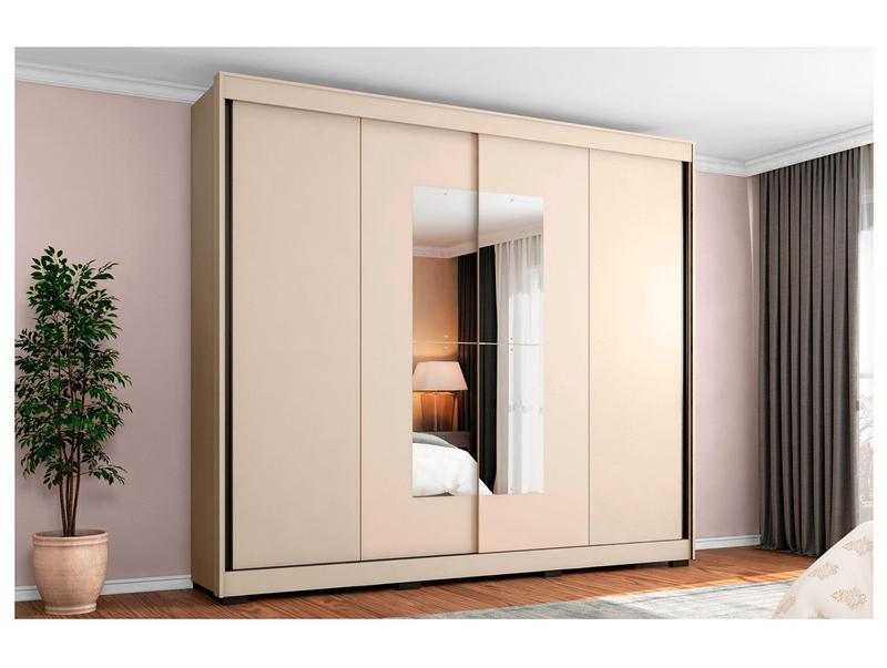 Guarda-roupa Casal com Espelho 4 Gavetas 2 Portas de Correr